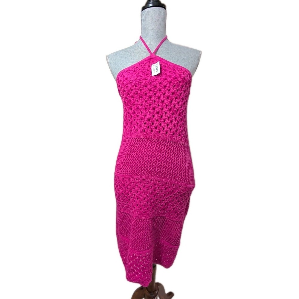 Old Navy Crochet Halter Mini‎ Dress Womens M Pink Boho Festival Layer